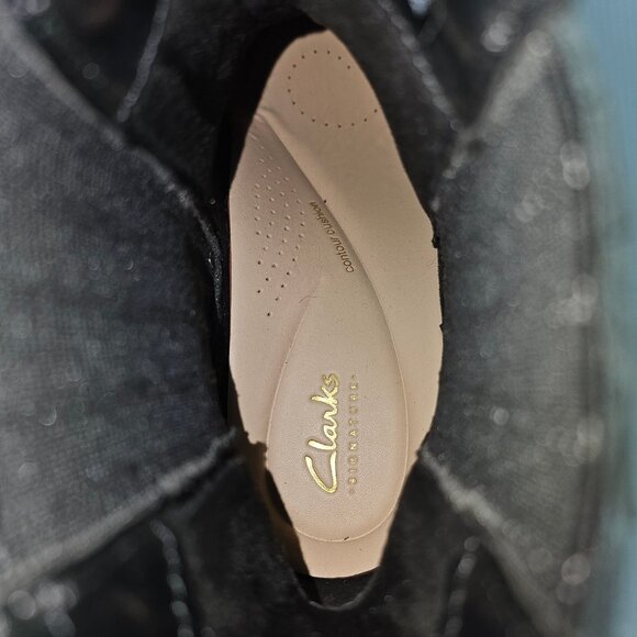 Clarks Morzine Top Chelsea Ankle Boot 9 Pewter Metallic Leather Block Heel NEW - Picture 10 of 13